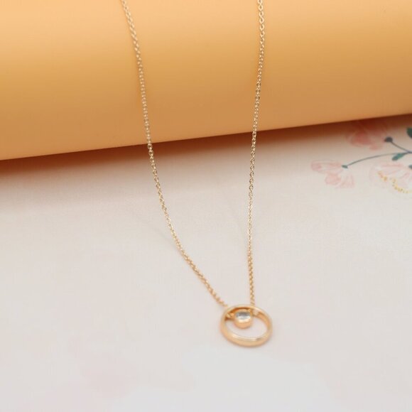 Minimalist Rose Gold Circle Pendant Necklace, XPNL0211 - Picture 10 of 14